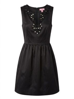 Lilly Pulitzer Black Sleeveless Beaded V-Neck Mini Dress